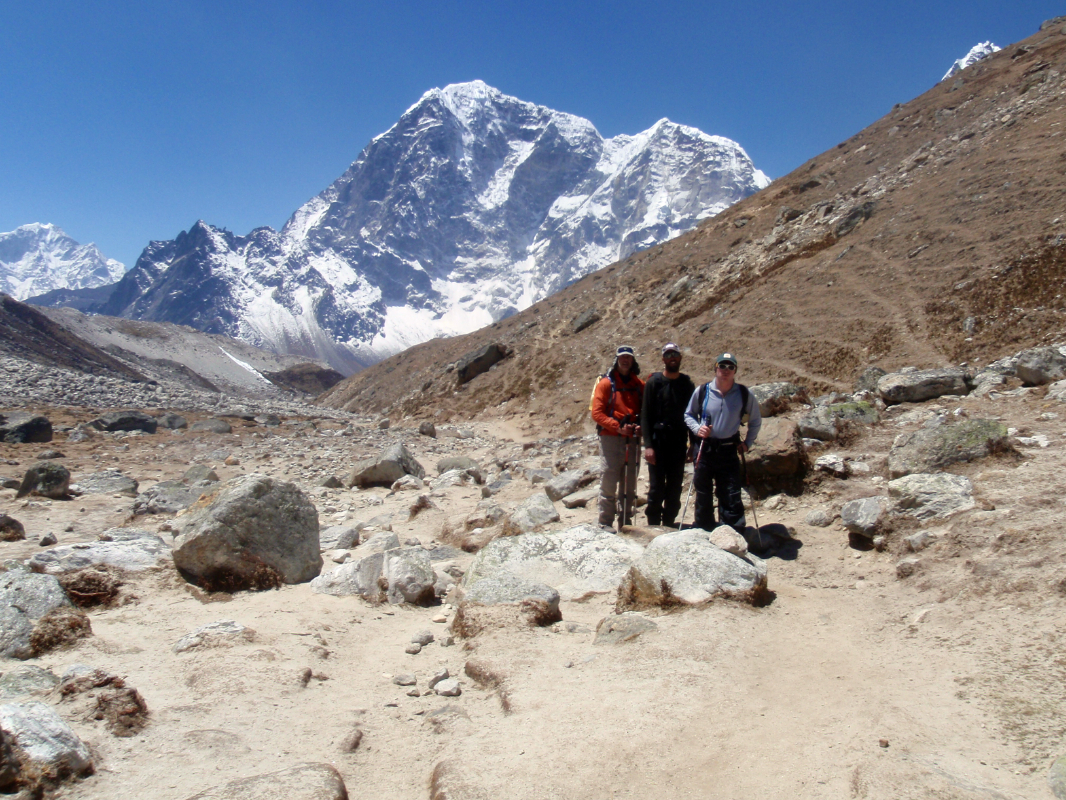 Jim, Christophe and Stuart on the trail from Lobuche